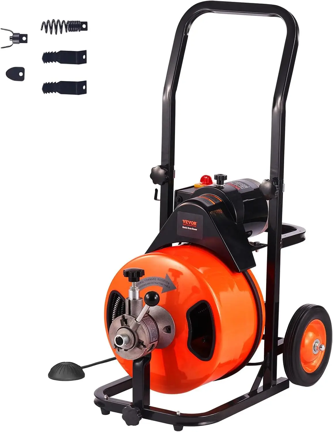Drain Cleaner Machine 75FT x 1/2Inch, Auto Feed Sewer Snake Auger with 4 Cutter & Air-activated Foot Switch for 2