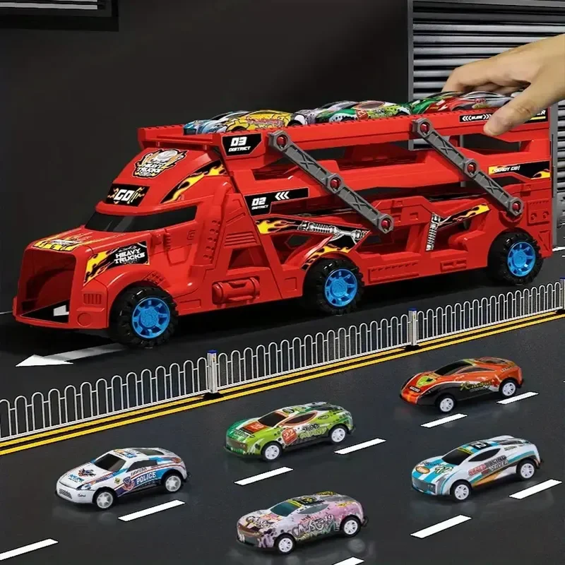 Juego de coches de juguete de lanzamiento transformable con camión de transporte plegable, juego de transporte de almacenamiento de coches de aleación para niños, regalos