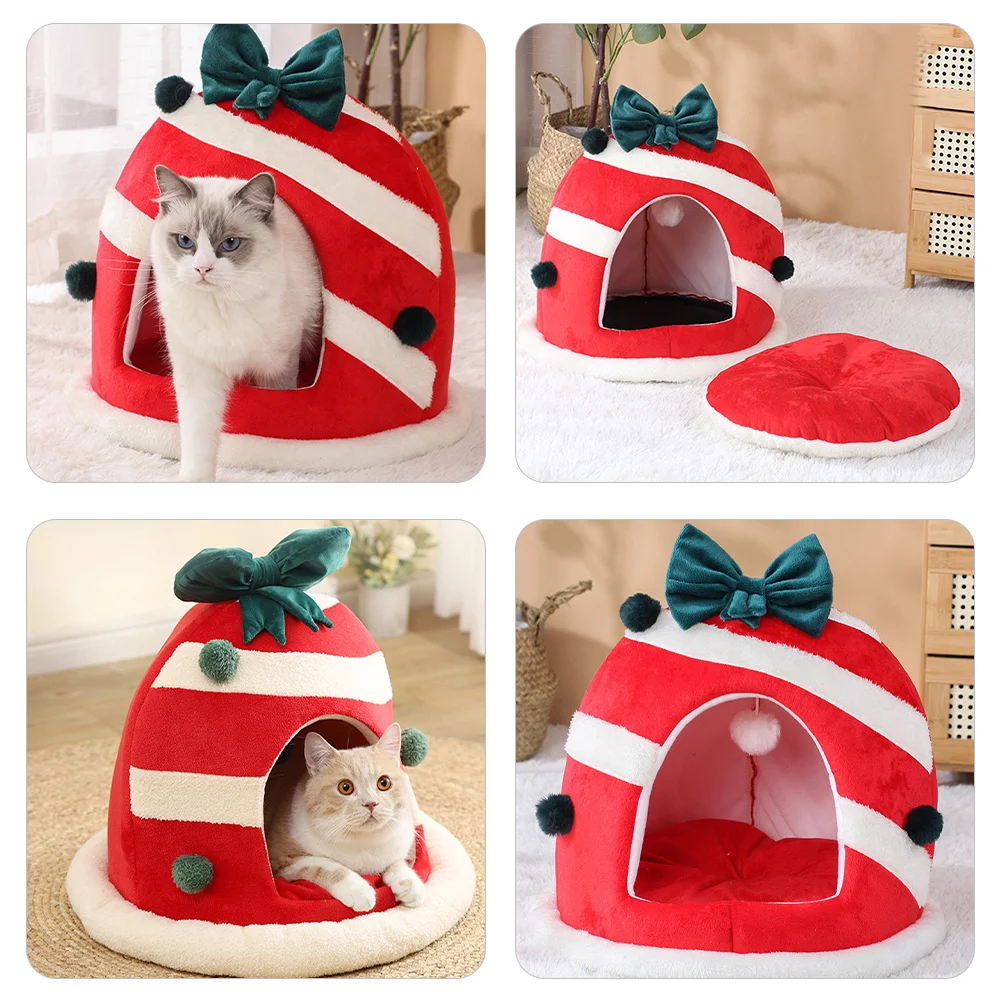 

Xmas Pet Bed Christmas Cat Bed Comfortable Warm Cartoon Nest for Cats and Small Dogs Versatile Design Breathable Cozy