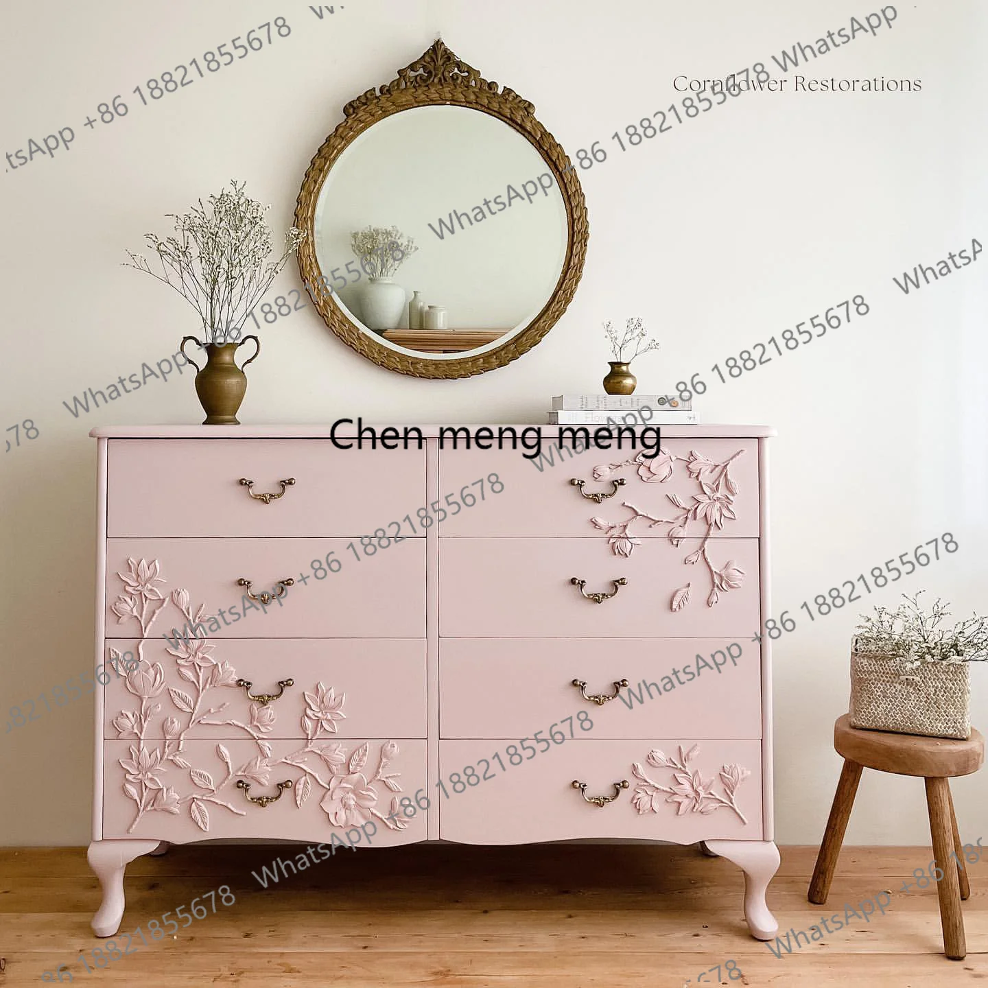 

Французский ретро-комод из массива дерева в пасторальном стиле, ручная резьба, розовый, для гостиной, американский простой шкафчик для спальни