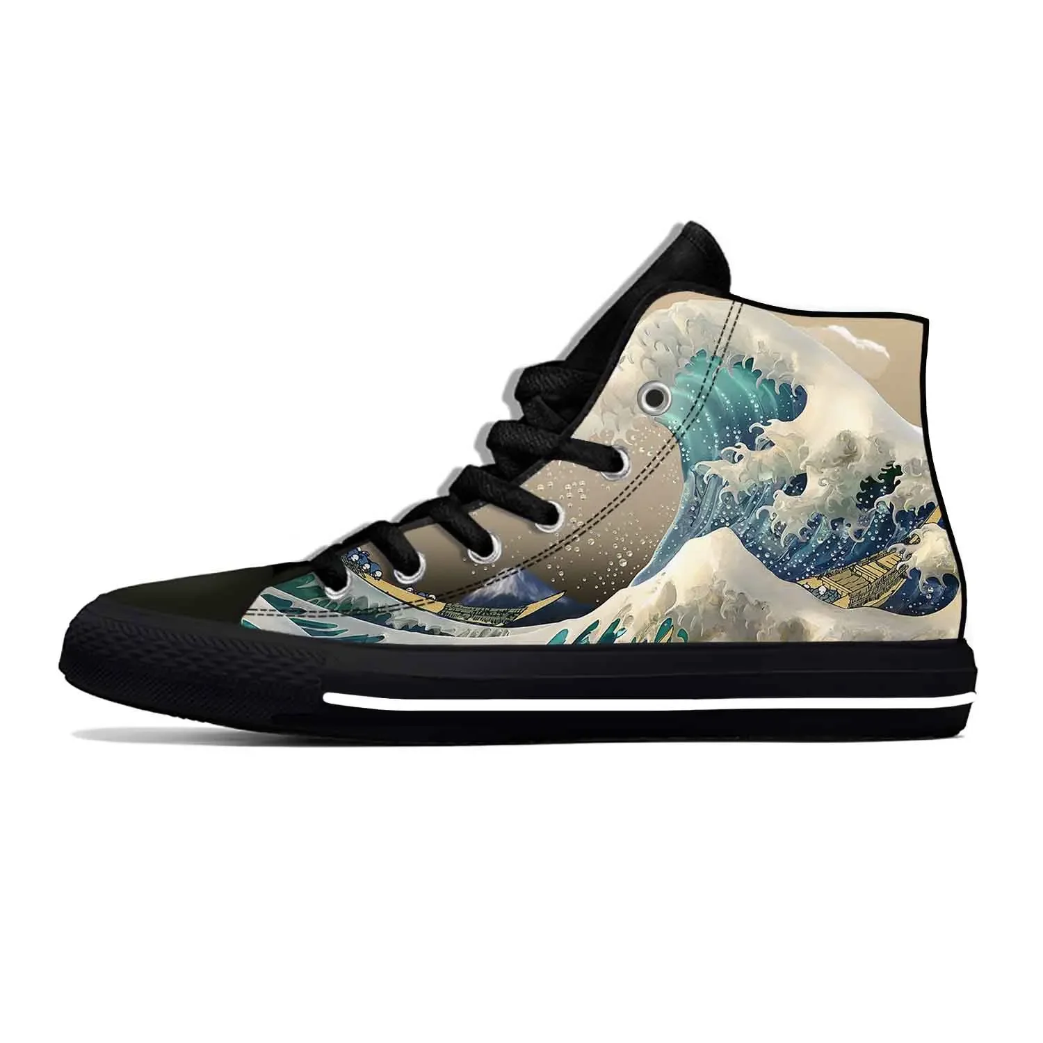 Japanese Anime Cartoon Great Wave Off Kanagawa Casual Cloth Shoes High Top Lightweight Breathable Custom Men Women Sneakers