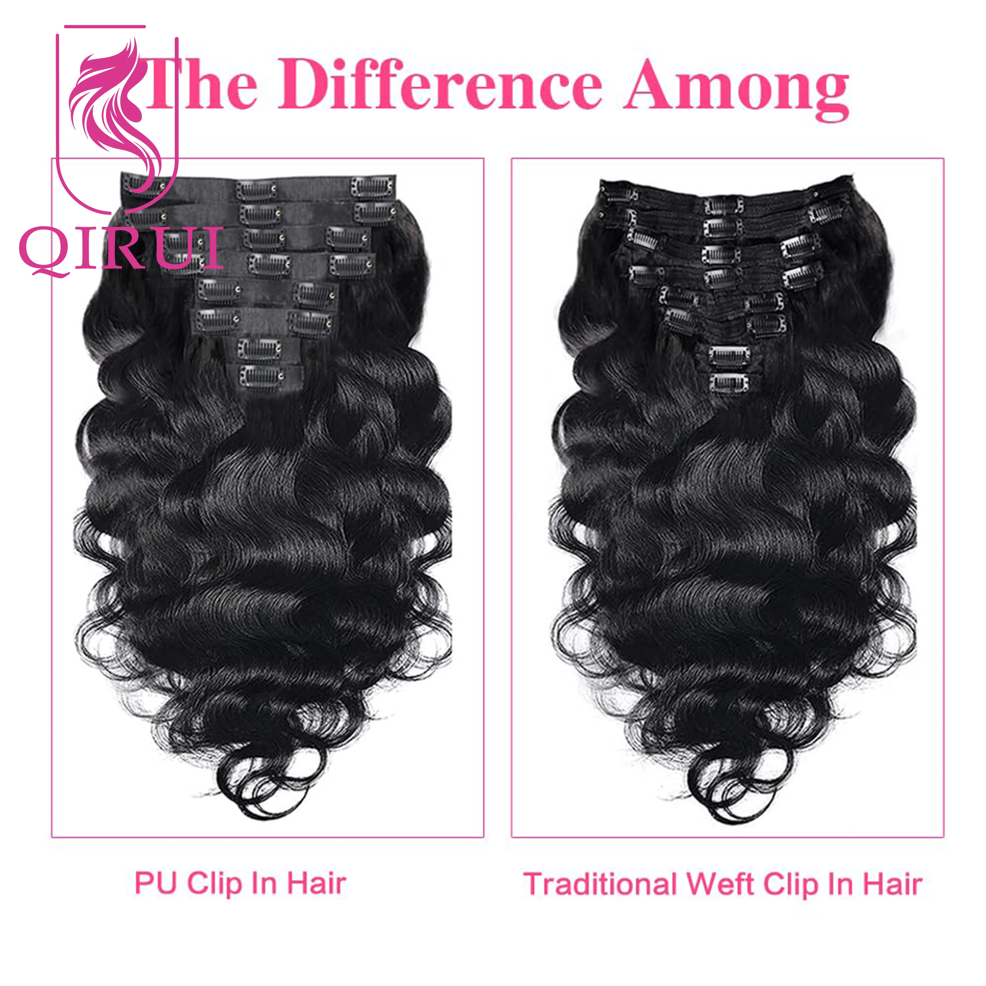 Body Wave Clip In Hair Extensions Human Hair Seamless PU Clip Ins Human Hair Extensions Double Drawn Skin Weft Clip In For Women