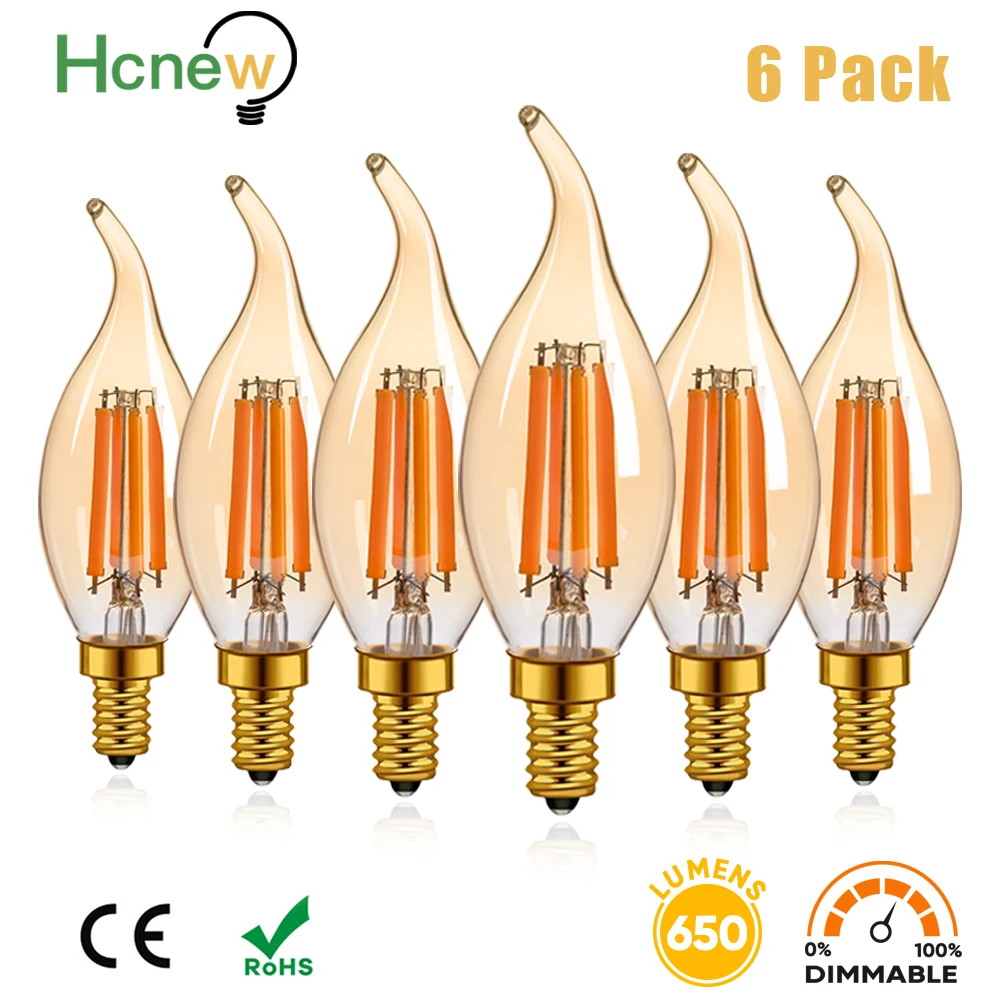 Vintage C35 E14 Led Bulb 220v Dimmable 6.5W 650ML High Lumen Filament Lamp Pendant Chandelier Crystal Lamps Decorative Lighting