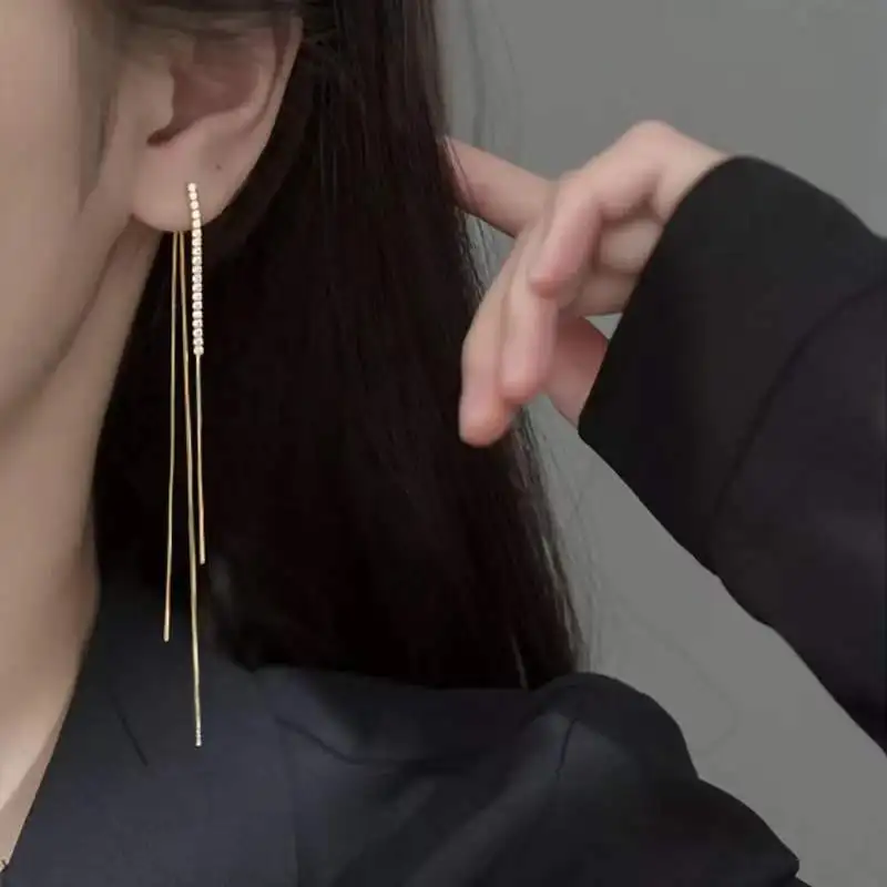 New 925 Sterling Silver Zircon Long Shiny Earrings Women Charm Earrings Birthday Gift for Friends Exquisite Jewelry Accessories