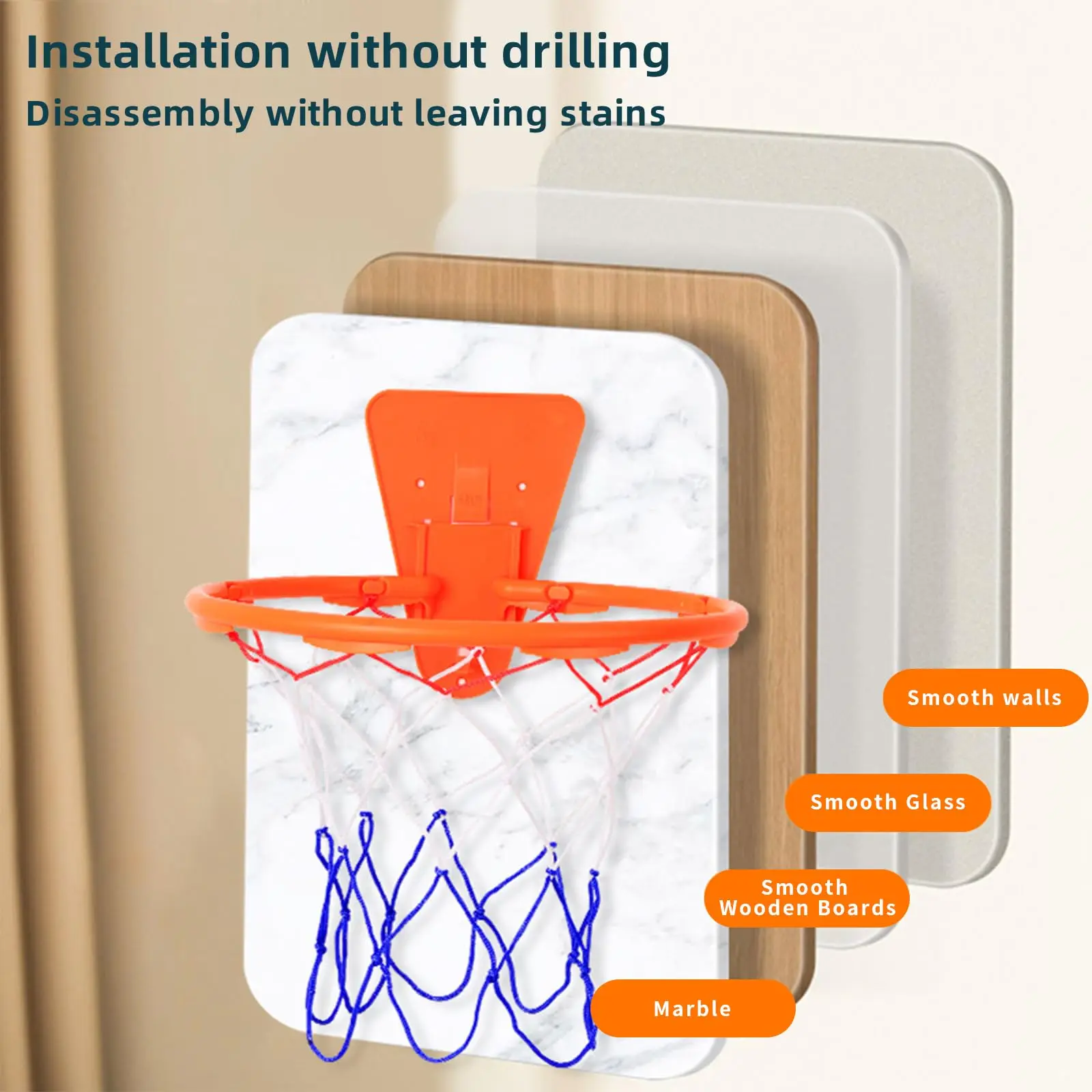 Basketball Hoop Basket Indoor Basketball Rim Frame No Punching Wall Mounted Adjustable High Density Fiberboard