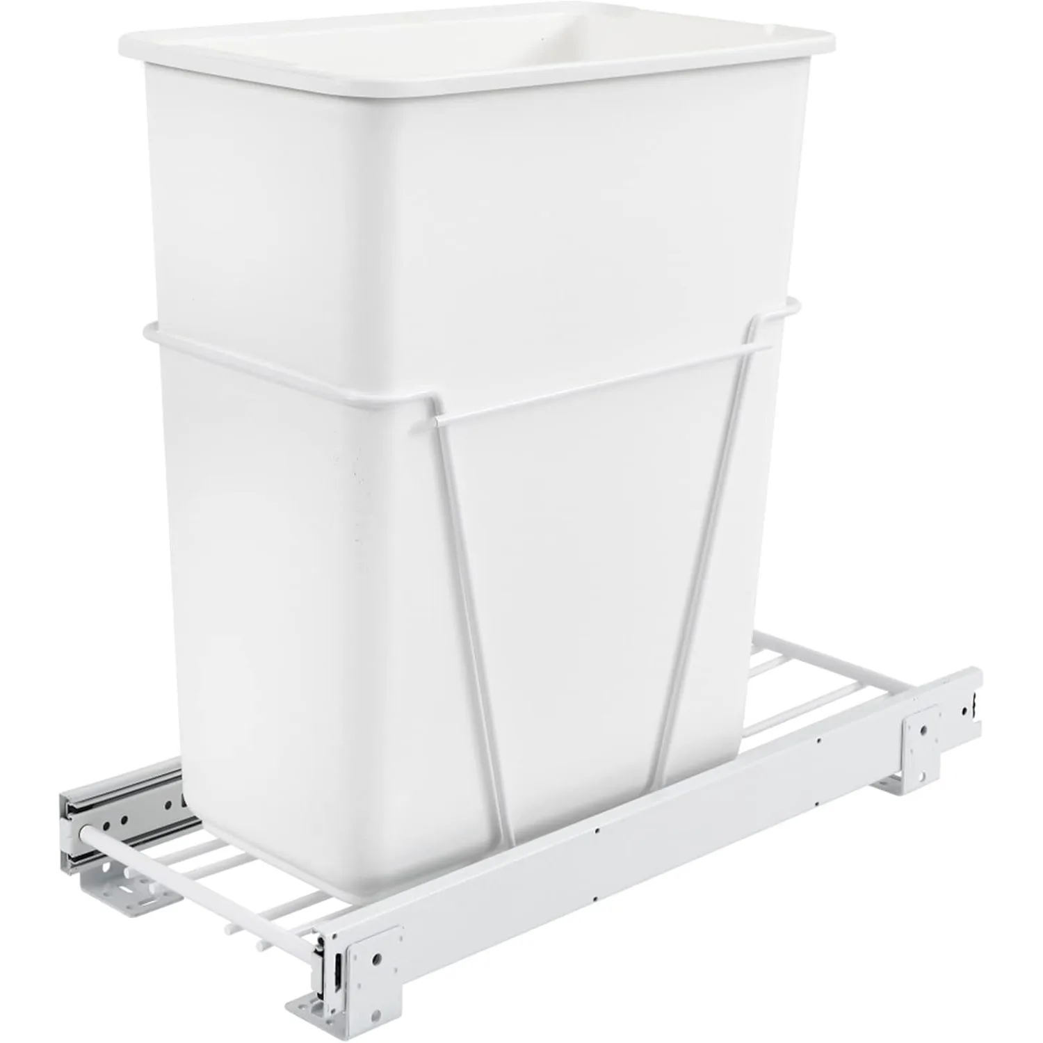 

Single Pull-Out Cabinet Trash Can for Bottom Mount Kitchen 30 Qt Wire Construction with Full-Extension Slides, White, RV-9PB S