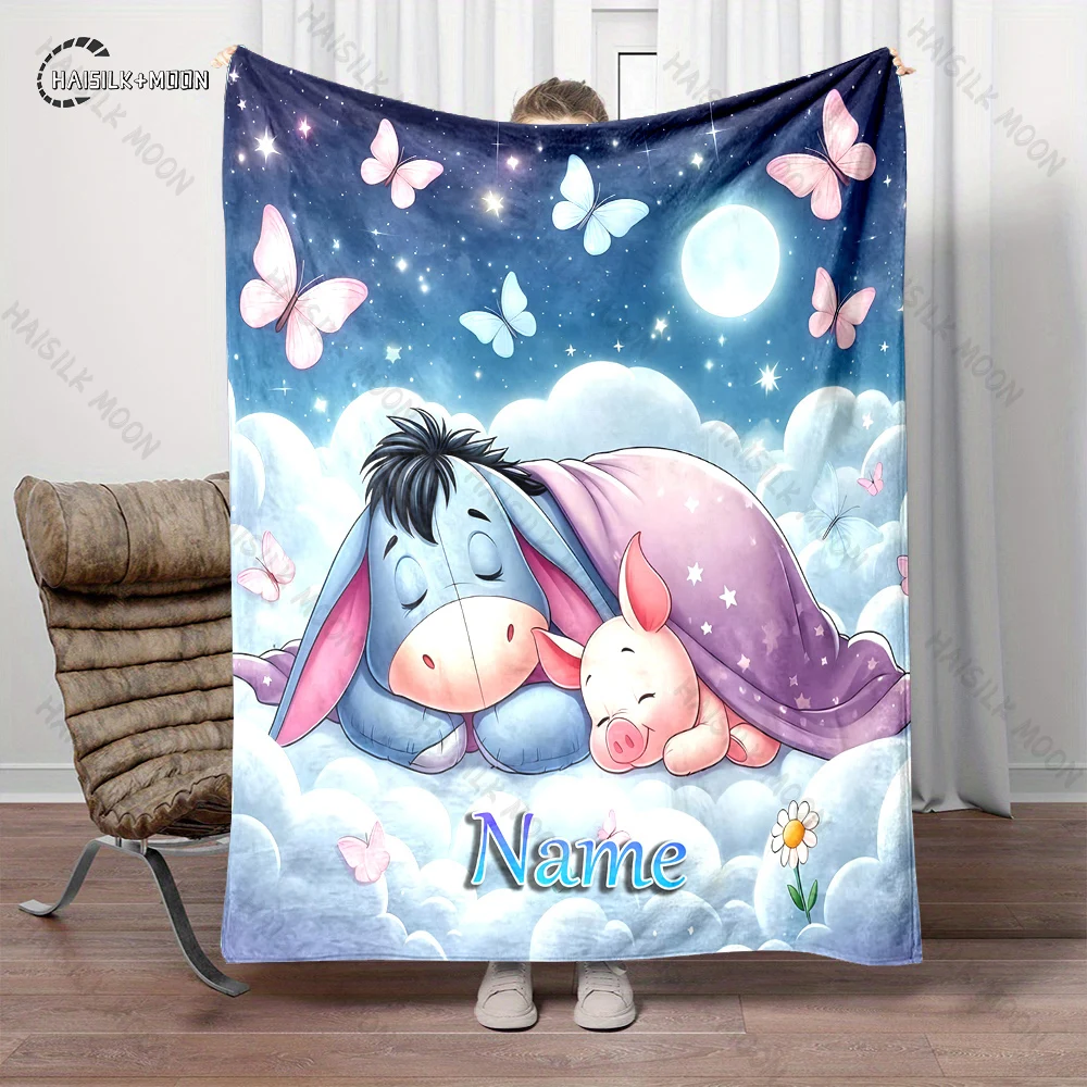 Custom Name Personalized Blanket Disney Pooh Bear Eeyore Print Adult Children Warm Blankets and Comfortable Blanket Girl Gifts