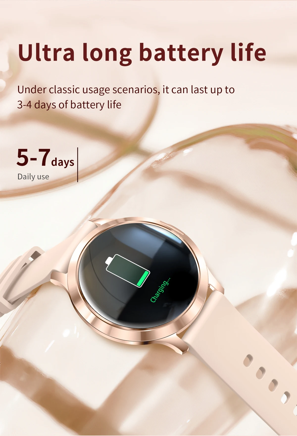 Neue Damen-Smartwatch, 1,32 Zoll, AMOLED, voller Touchscreen, Bluetooth-Anruf, Blutdruck, IP68, wasserdicht, NFC, 7,3 mm, ultradünnes Armband – Detail 14