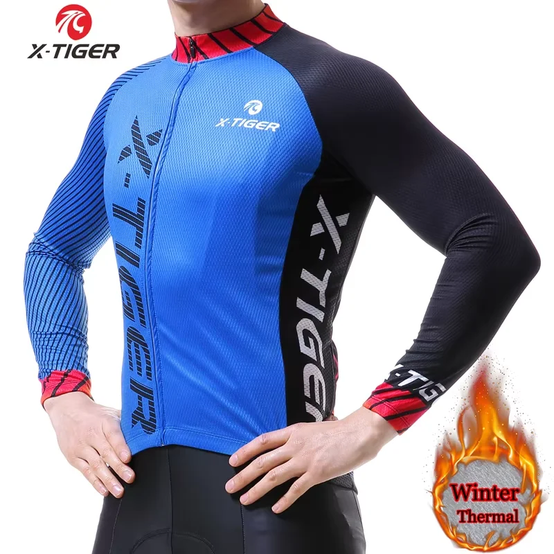 X-Tiger Warm Pro Winter Thermal Fleece Cycling Jersey Uniform Ropa Ciclismo Mtb Long Sleeve Men Bike Wear Clothing Maillot