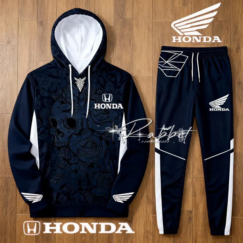 

2026 Fashion Design New Honda Racing Cycling Set Skull Rose Pattern Special Edition MOTO Warm Hoodie Pants Two Piece Set