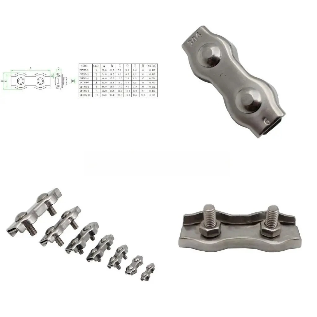 Fastener Hardware Stainless Steel Duplex 2-Post Cable Clamp Grip Wire Rope Clip Cable Clamp 2mm 3mm 4mm 5mm 6mm 8mm 10mm