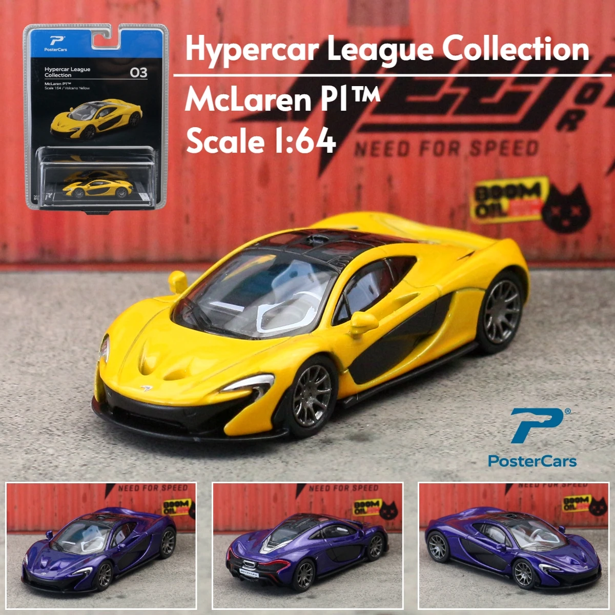 Postercars 1/64 McLaren P1 Hypercar Super Sport Car Diecast vehículo en miniatura colección de ruedas gratis regalo para niños chico
