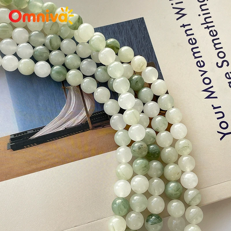 Natural Stone Green Grass Silk Smooth Beads For Jewelry Making DIY keychain Accessories Handstring 15'' Wholesale 4/6/8/10/12MM