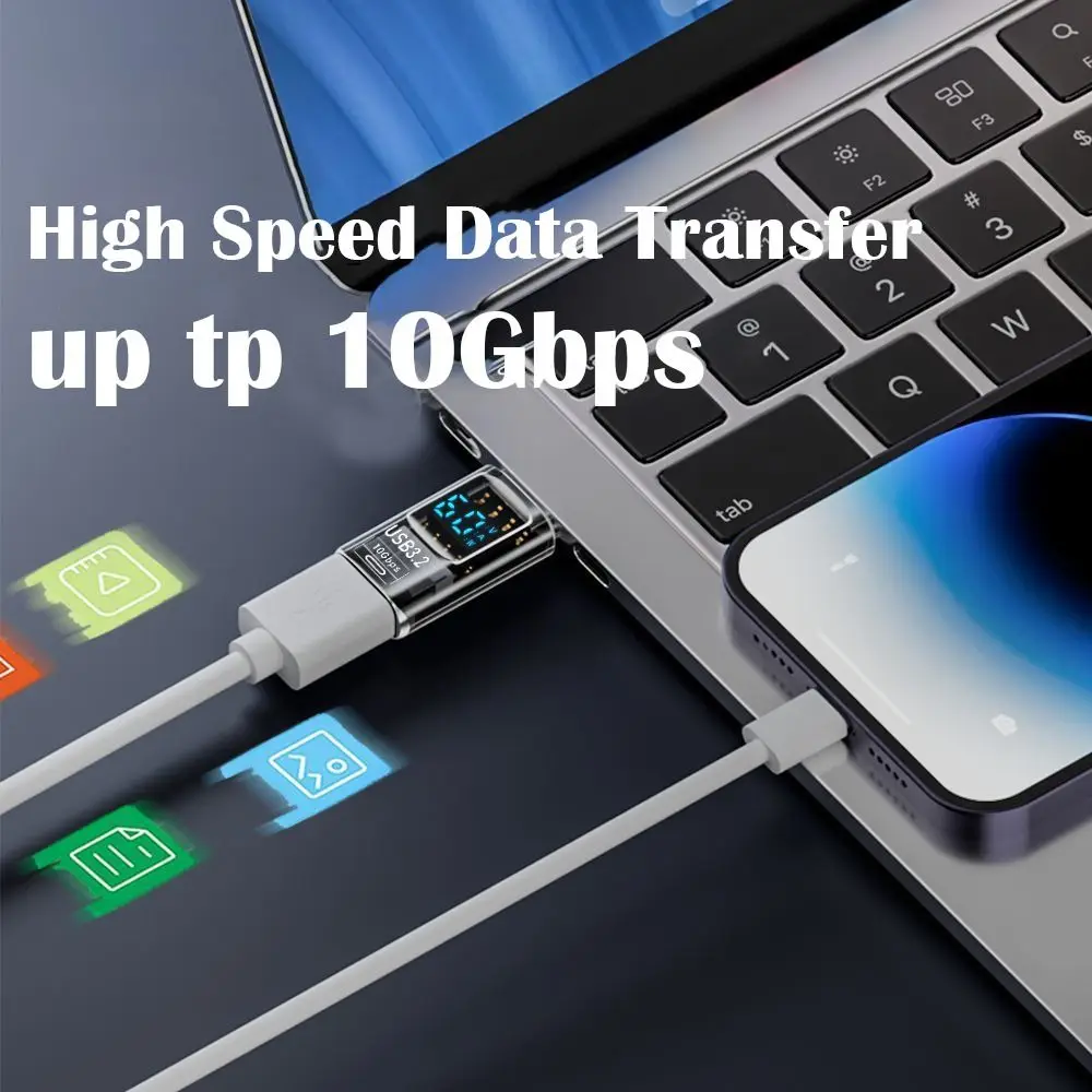 Digital LED Display Adapter, Type-C Converter, Power Meter Tester, USB 3.2, 10Gbps Transmissão de Dados, 36-60W, Smart Chip, 1 Pc