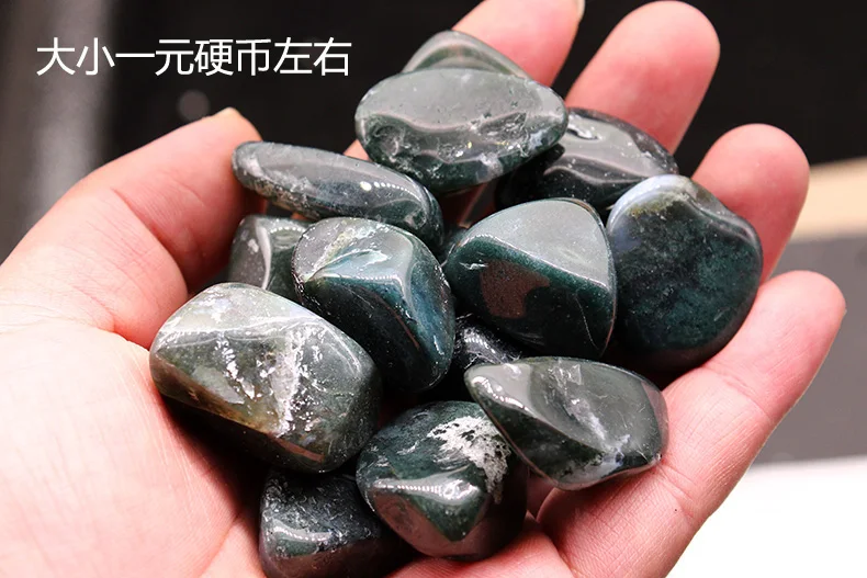 1/2 lb Bulk Tumbled Green Moss Agate Stones from India