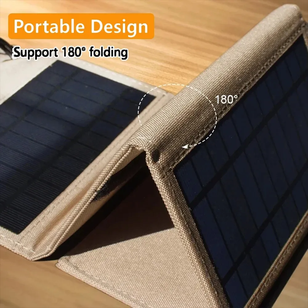 Painel solar dobrável portátil com USB, painel solar à prova d'água, banco de potência do telefone celular, carregador de bateria, turismo de acampamento, 5V, 80W