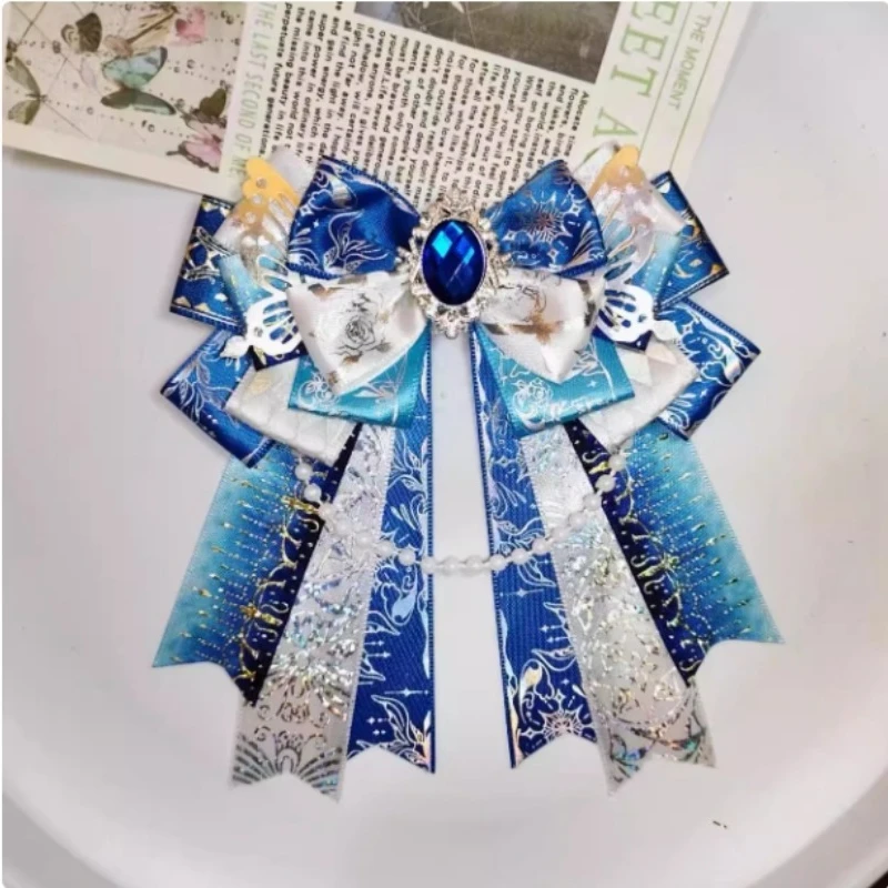 الأصلي اليدوية لوليتا سلسلة من الخرز ربطة القوس فيونكة أنيمي دعم عصا تأثيري طوق الزهور الفاخرة حجر الراين بروش الملحقات