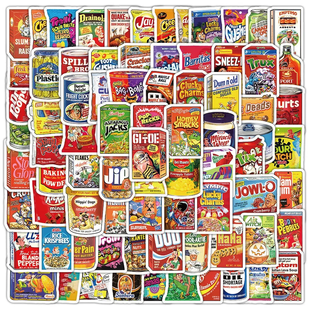 100PCS Cartoon American Snack Bag Waterproof Graffiti Stickers for Helmet Bicycle Hand Account Pencil Case Decals