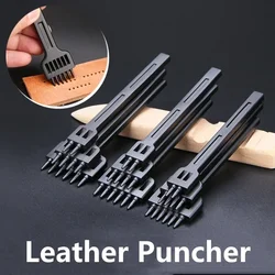 3PCS/Set Leather Puncher DIY Black Round Hole Row 4/5/6/ Mm Spacing Hole Punches Sewing Carving Work Saddle Drilling Tool
