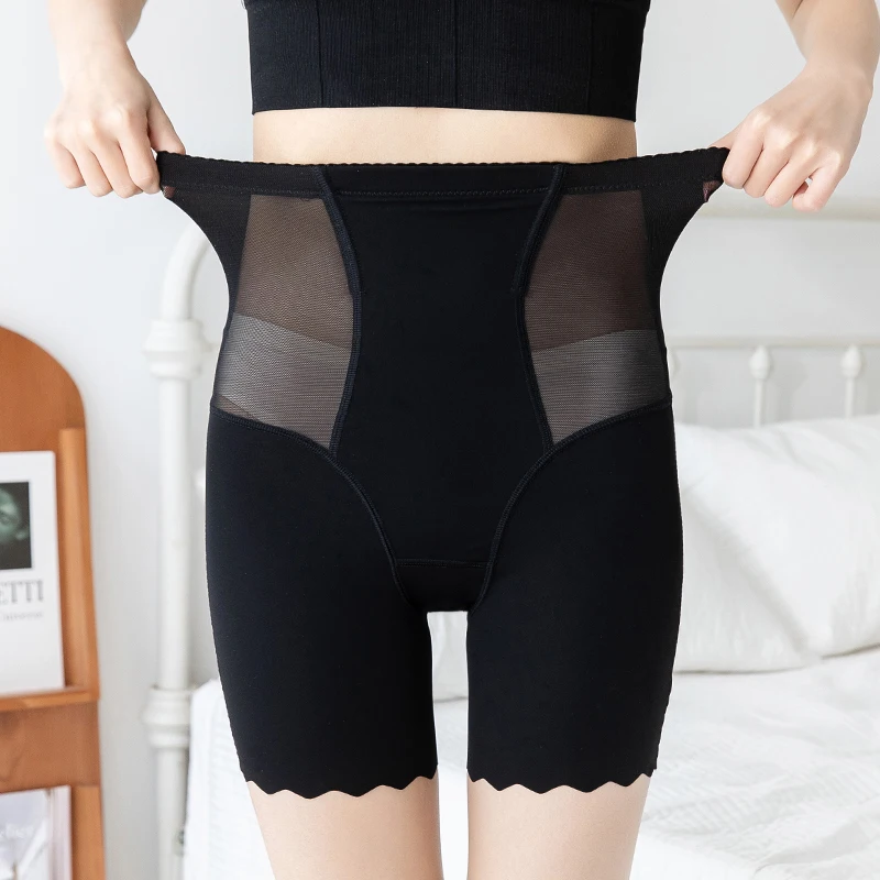 

Шорты-трусы женские из ледяного шелка с высокой талией, утягивающие, длиной до колена, с защитой от просвечивания, дизайн Fibone