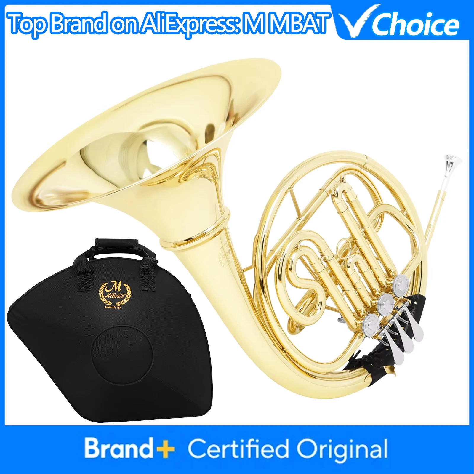 M MBAT Bb French Horn Professional Brass Body 3 Key French Horn with Case Golden Split French Horn for Beginners & School Band