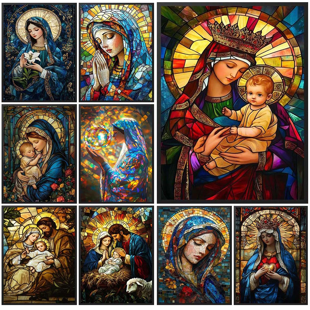 

Holy Family Catholic Mother Virgin Mary Jesus Nun Poster Wall Pictures For Church Room Decor Wall Art Canvas Painting Unframed