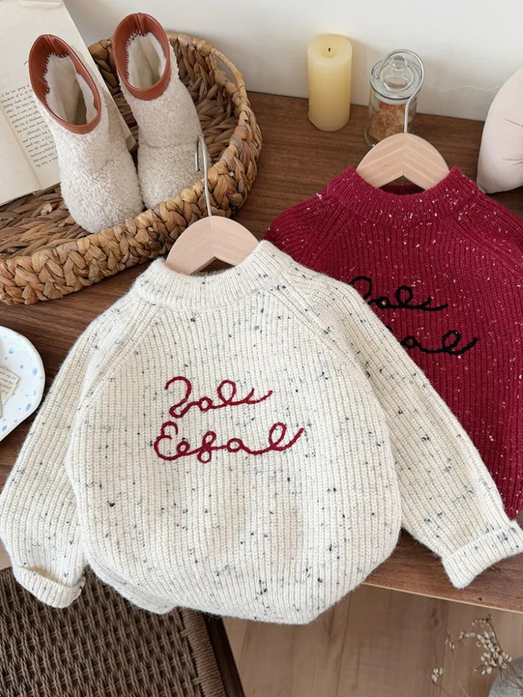 

Thiened Warm Knitted Sweater for Girls Baby Girls Autumn Winter Faionable Top Breathable Comfortable Long Sve Crew Ne