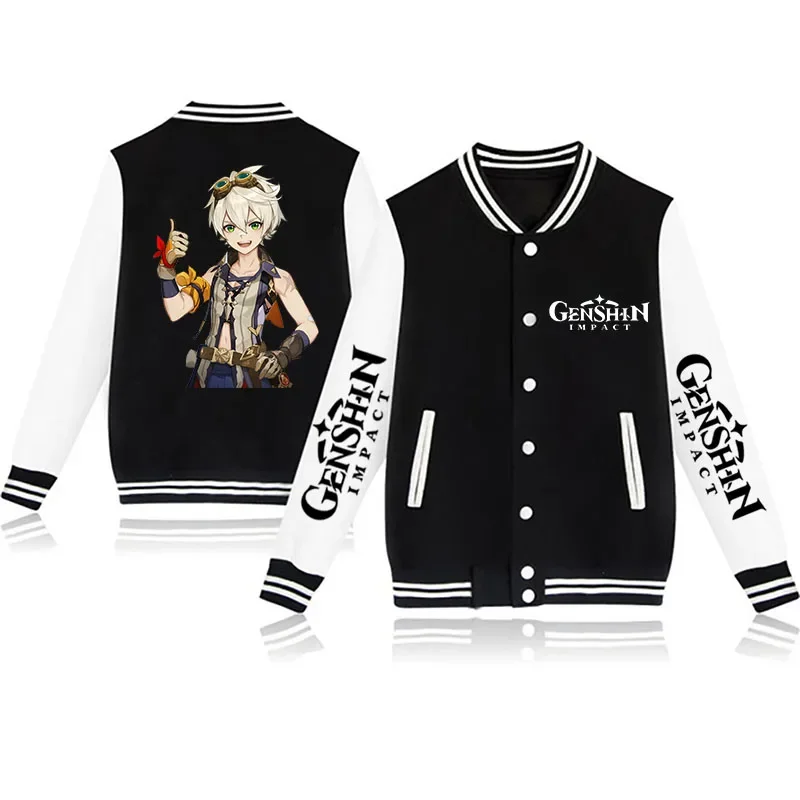 Jacket baseball uniform genshin impact printed men's jacket coat autumn and winter fleece black sportswear pilot streetwear