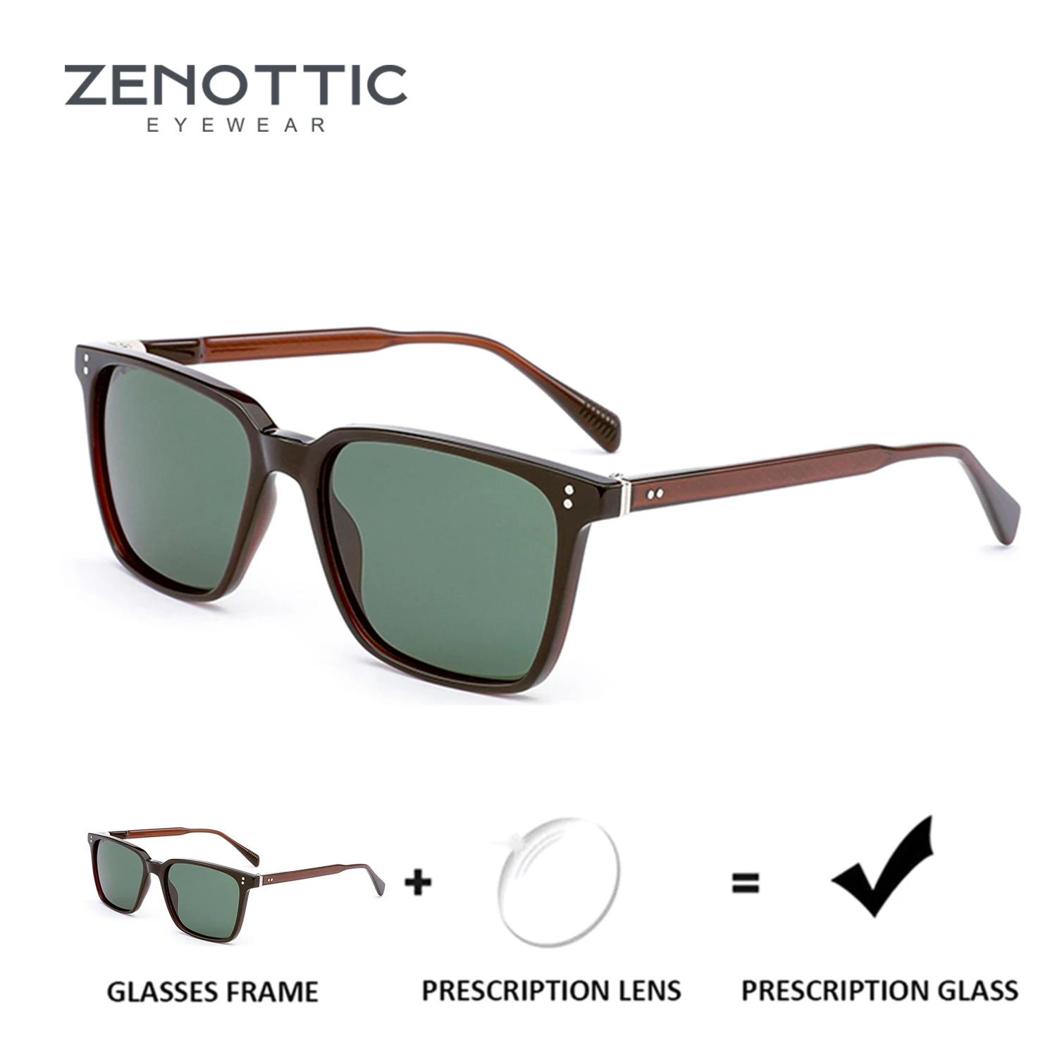 

ZENOTTIC ретро квадратные солнцезащитные очки для близорукости по рецепту мужские ручной работы из ацетата UV400 поляризационные корректирующие солнцезащитные очки