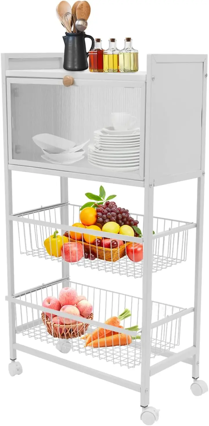 Bakers Rack For Kitchen With Storage, 4 Tier Kitchen Organizer Shelf For Vegetables, Fruits, Small Rice Cookers (White)