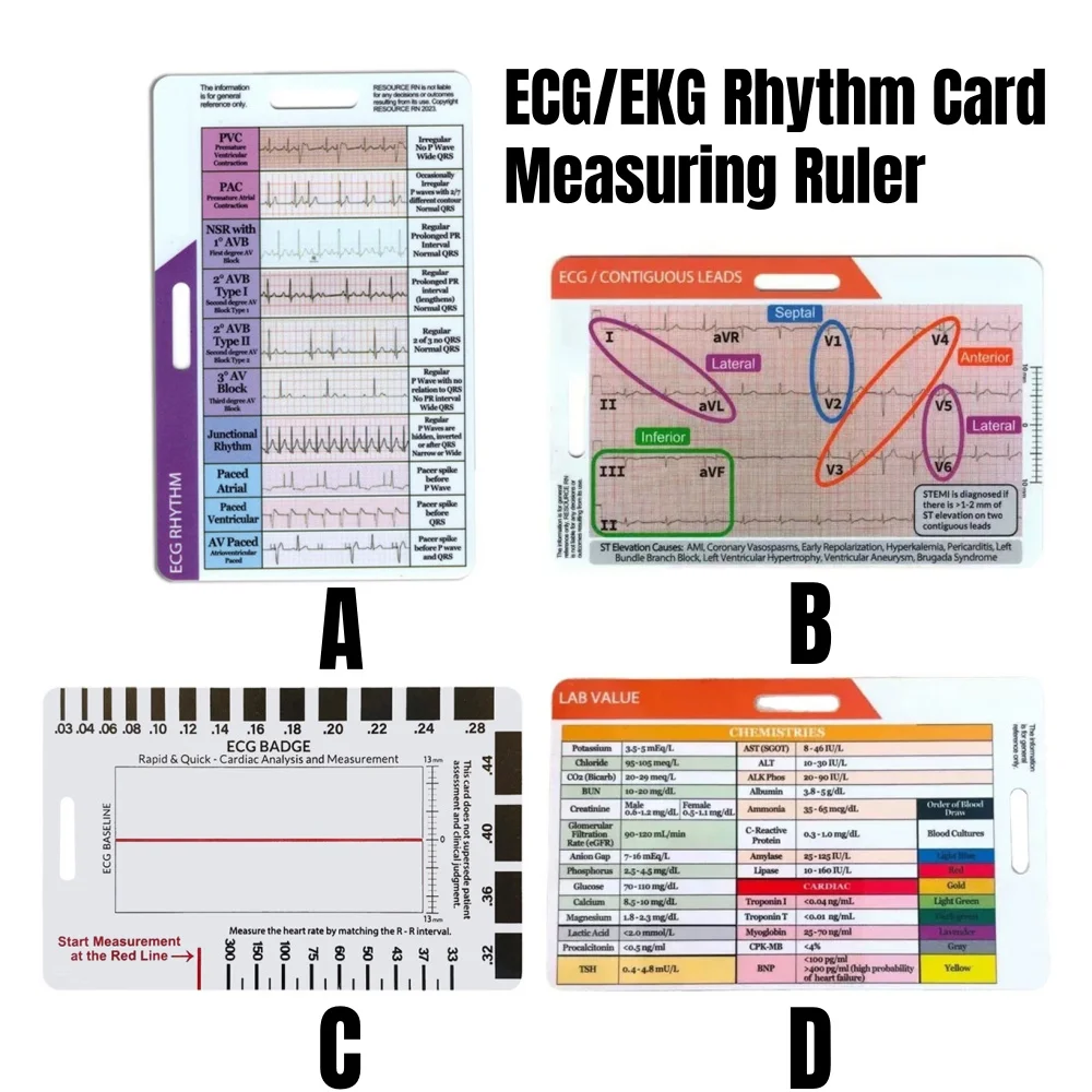 

1Pc ECG/EKG Rhythm Pocket Card Pocket Card Ecg Self Measuring Ruler Transparent Quick Measure Tool Ruler Ecg Interpretation