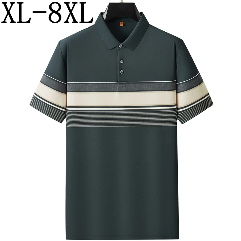 8XL 7XL 6XL 2025 New Summer High End Striped Shirts For Men Tops Business Luxury Mens Polo Shirt Casual Loose Polos Homme