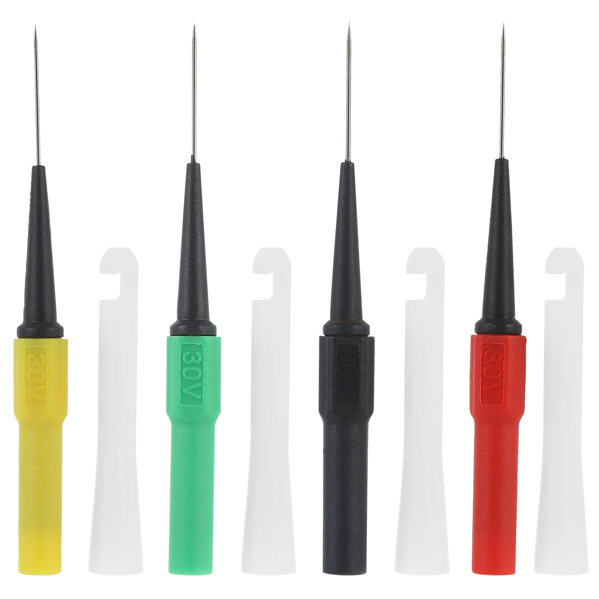 

4 pcs Mini Wire Piercer Insulation Piercing Probes 19mm Red Black Green Yellow Leads 30V Non destructive Back Pinning Sensors