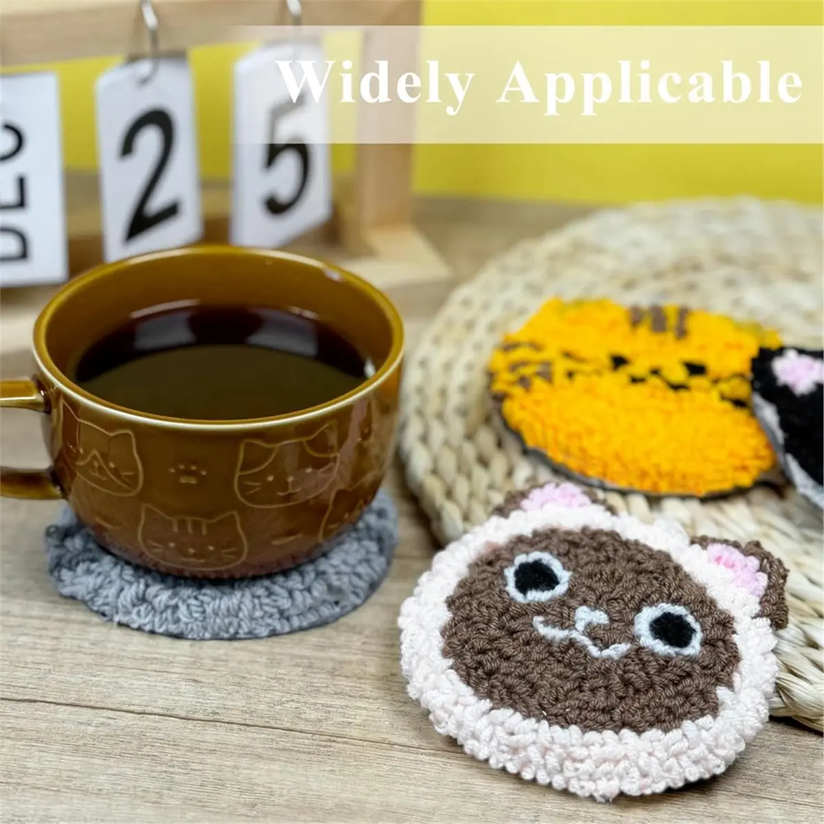 Punch Needle Coasters Kit, Punch Needle Kits Adults Beginner, Cat Coasters Kit with Adhesive Felt, Yarns,Embroidery Hoop
