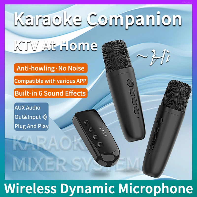 VAORLO DS-K1 Karaoke Companion Bluetooth 5.3 Wireless Moving-Coil Microphone KTV DSP Mixer System 3.5MM AUX TypeC Amplifier Host