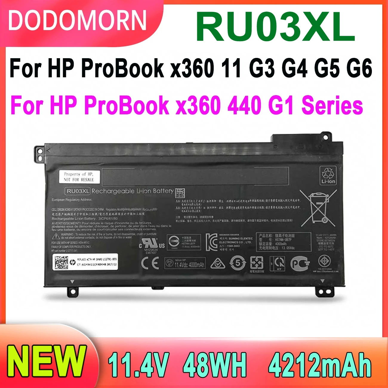 

New Laptop Battery RU03XL For HP ProBook X360 11 G3 G4 G5 G6 440 G1 Series HSTNN-LB8K HSTNN-UB7P HSTNN-IB8P L12791-855