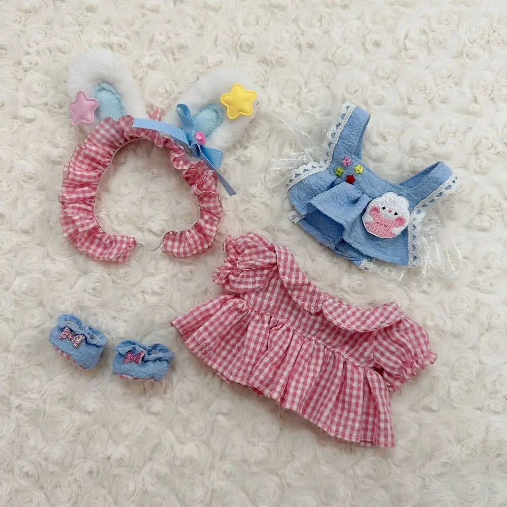 Lindos Vestidos de Princesa com Cartoon Headband, Bonecas de Pelúcia Roupas, Saia e Saia Decoração, 20cm Cotton Doll Acessórios