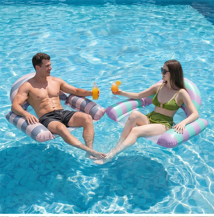 New swimming pool inflatable floating raft striped floating bed water play hammock single lounge chair floating raft swimming ci