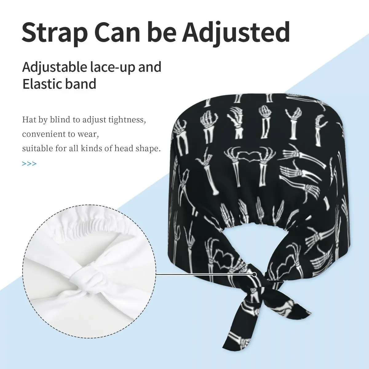 Nurse Hat Skeleton Hand Gesture Silhouette Pack Working Caps For Men Women Trendy Tie Back Work Scrubs Hat Elastic Medical Hat - view 4