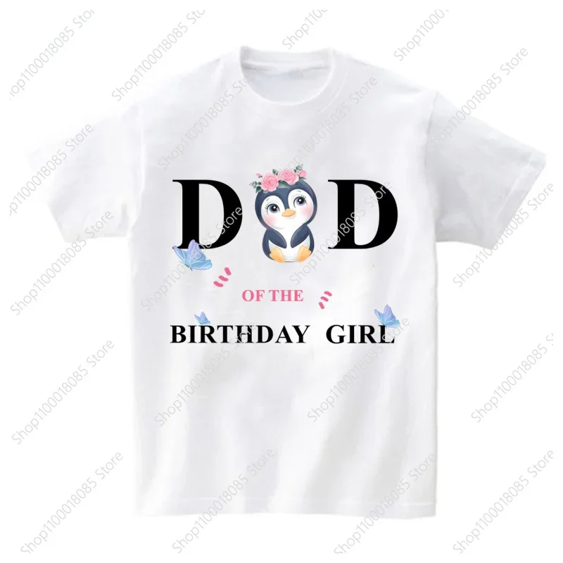 Family Matching Girl Penguin Birthday Number T Shirts Girls Party T-Shirt Kids Animal Theme Tops Clothes Print Short Sleeve Tee