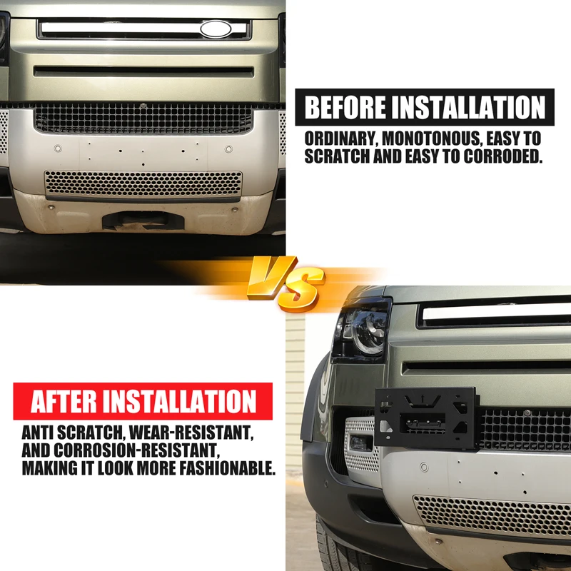 For Land Rover Defender 90 110 130 2020-2025+ Aluminum Alloy Car Front Bumper License Plate Rack Car Parts (Japanese Version)