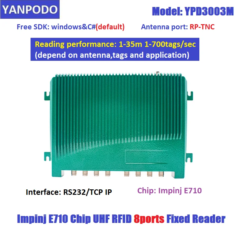 YANPODO-Lecteur RFID UHF à longue portée, puce EAndalousie pour solution de synchronisation sportive, Impaccédez, technologie RS232, 8ports, 1-35m