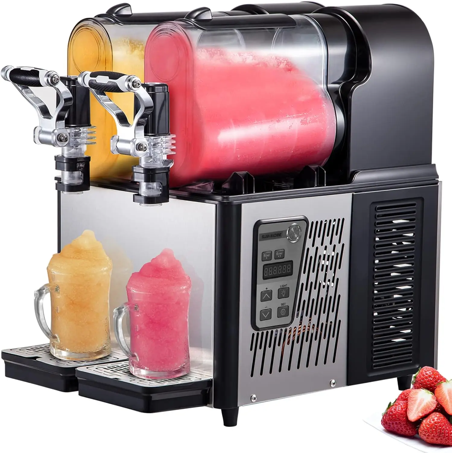 Commercial Slushy Machine, 3Lx2Tank Slushie Machine, 370W Frozen Drink Machine with Temperature Preservation, Slushy Maker