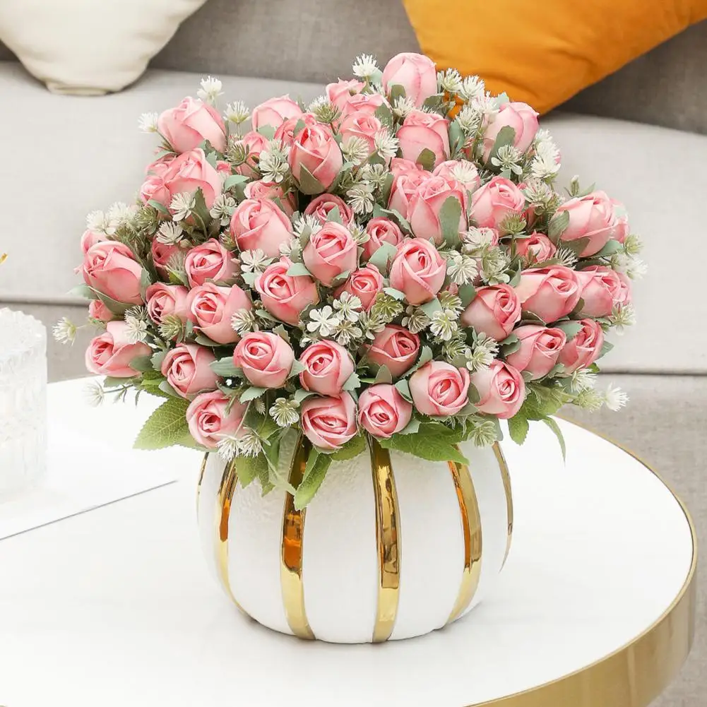 Artificial Rose Bouquet Simulated Flowers Elegant Simulation Flower Arrangement for Wedding Decor Non-fading Plastic for Table