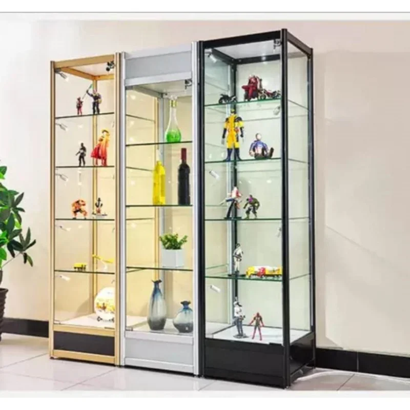 custom，Cheap Toys Showcase Upright Retail Showcase with LED Light Boutique Lockable Glass Display Cabinet Showcase