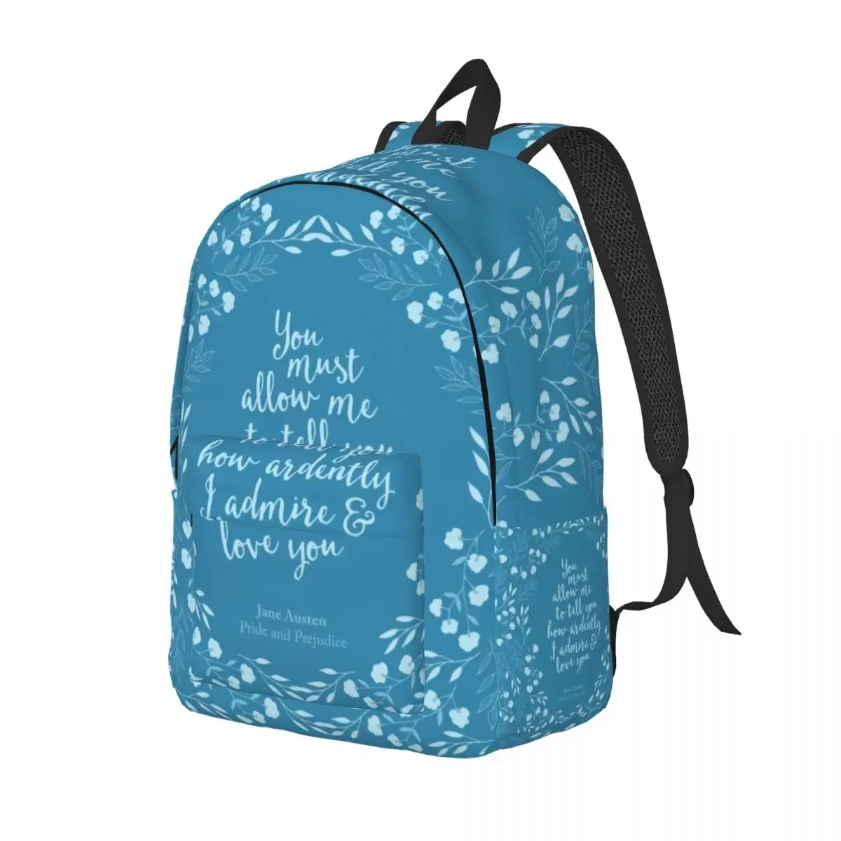 Jane Austen Pride And Prejudice Floral Love Quote Canvas Backpack for Boy College School Travel Bags Bookbag Fits 15 Inch Laptop