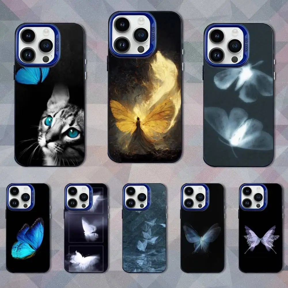 

Retro Art Blue Butterfly Phone Case For iPhone 16,15,14,13,12,11,Mini,Pro,SE,MAX Blue Matte Silicone Cover