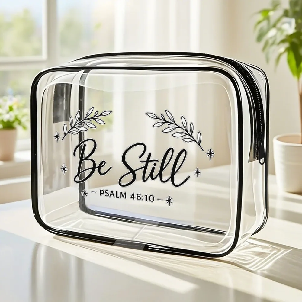 

Toilet And Toiletry Bags Be Still Bible Verse Clear Zipper Pouch Minimalist Christian Cosmetic Bag Psalm 46:10 Scripture Travel