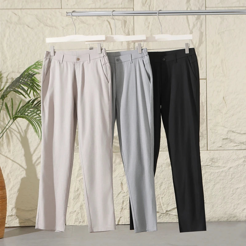 

Trade King Men's Casual Pants Straight Leg Mix Fibers Linen Spring Summer Versatile Commute Comfortable Fit Zipper Fly