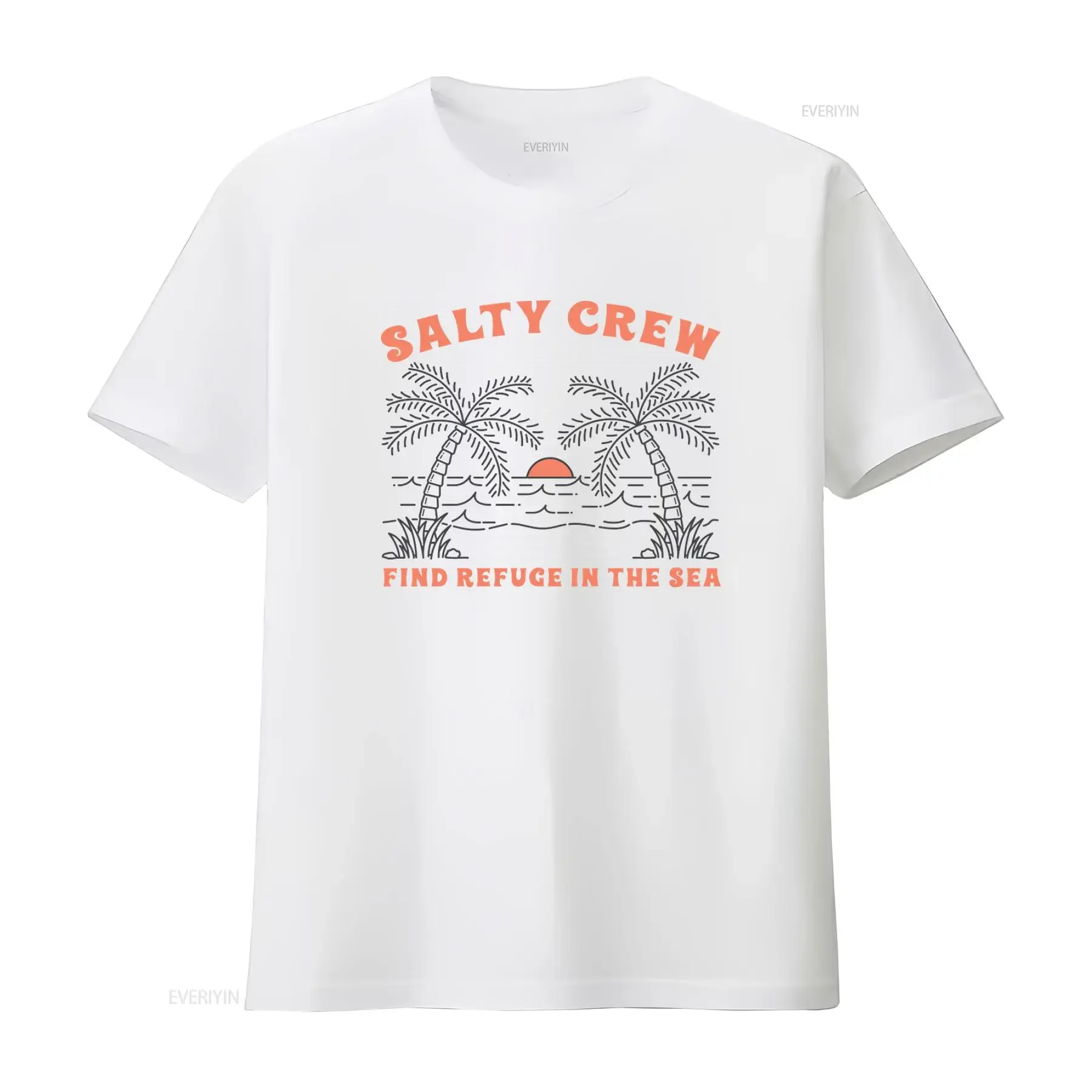 Summer T Shirt Salty Crew Hawaii Ocean Beach Sunset Palm Trees Find Refuge In The Sea Vacation vintage Washed Stylish